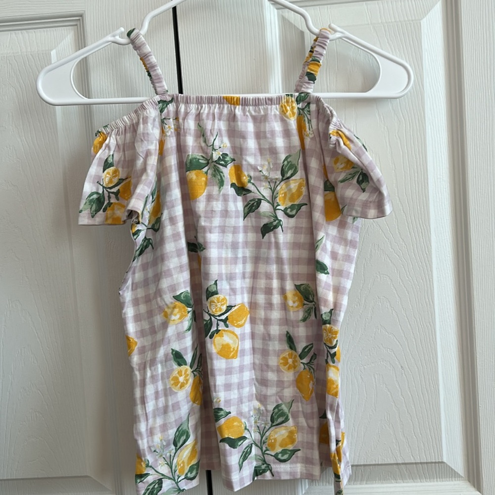 NWOT, Bailey Lane, girls, checkered/lemon print top, off shoulder/cami